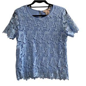 Philosophy Chambray Blue Floral Lace Top M